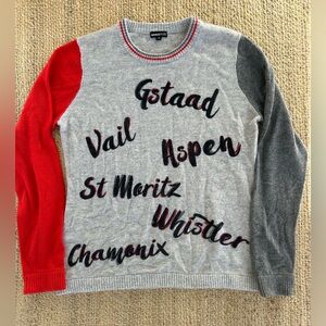 Minnie Rose 100% cashmere sweater ski destination sweater red gray‎ black sz.M
